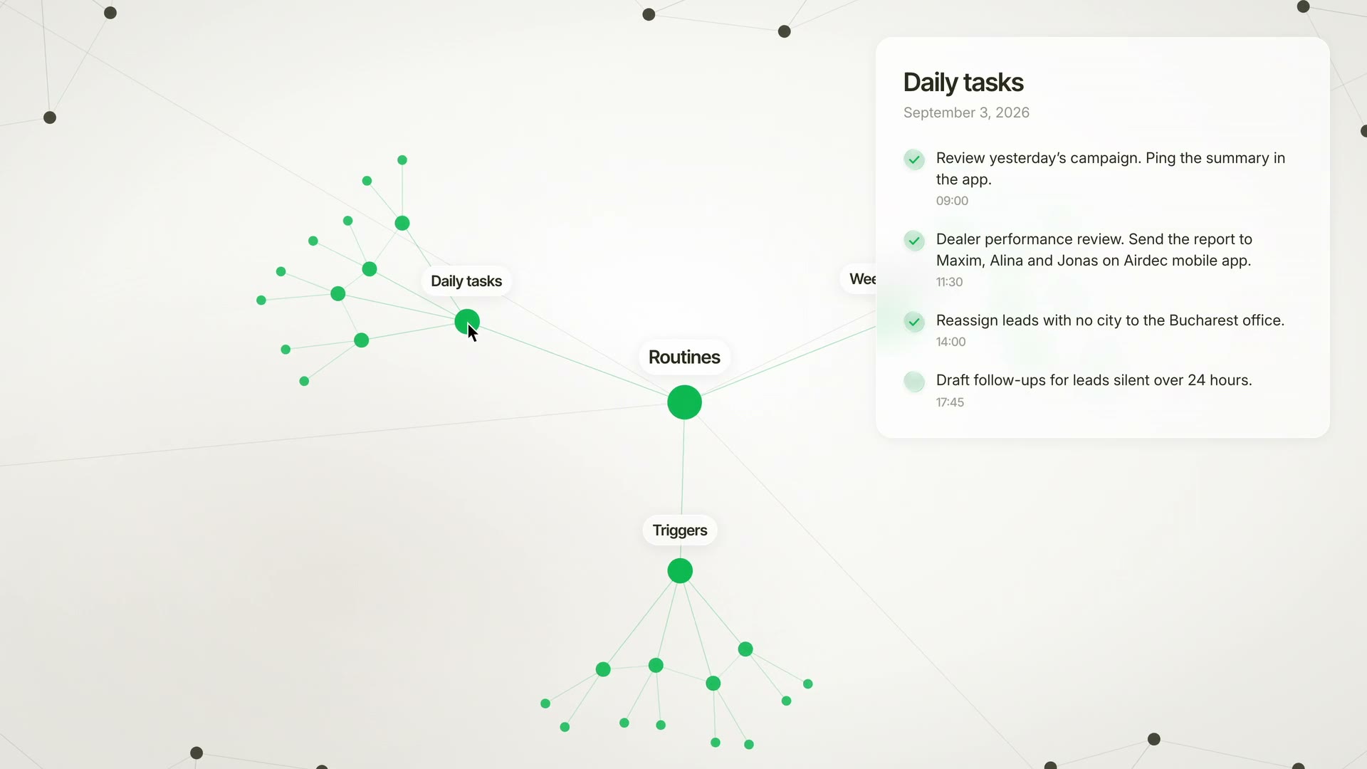AirMind holding a set of standing routines, with the day’s tasks listed beside them